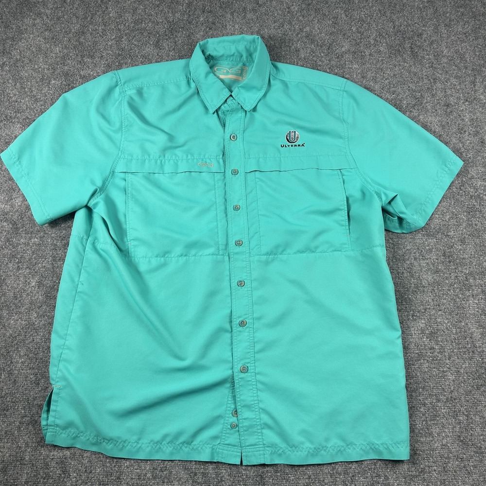 Ulterra‎ GameGuard Shirt Mens XL Teal Short Sleeve Fishing Button Front Outdoors